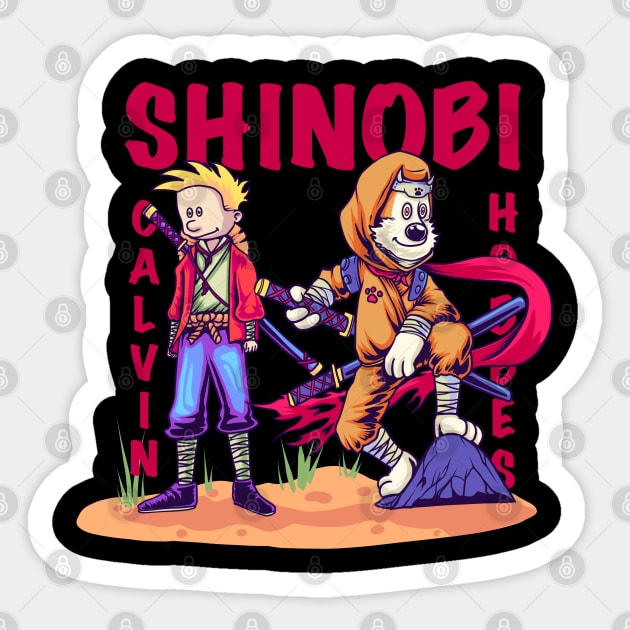 Shinobi Calvin and Hobbes parody samurai ninja Sticker by inhistime5783